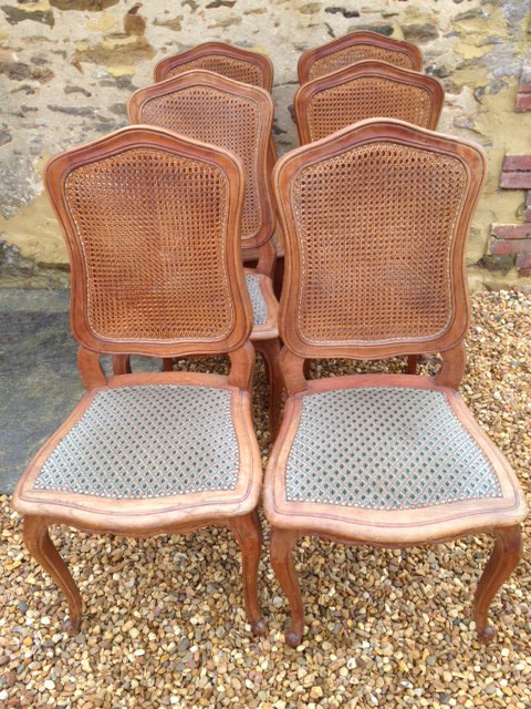 set of 6 vintage French cane dining chairs